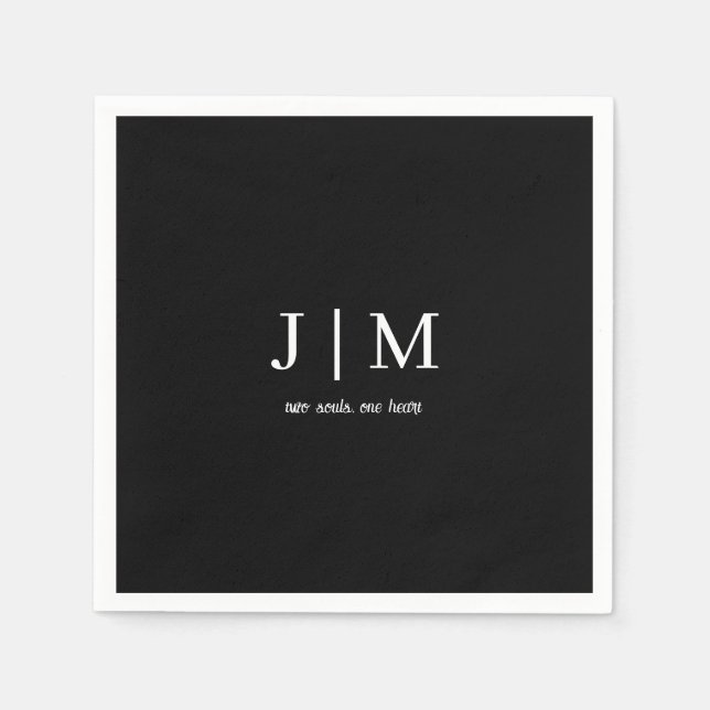 Schwarz-Weiß-Hochzeitstext mit anpassbarem Text Serviette (Vorderseite)