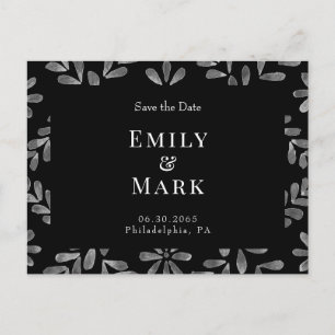 Schwarz-Weiß-Hochzeitstil Save the Date Postkarte
