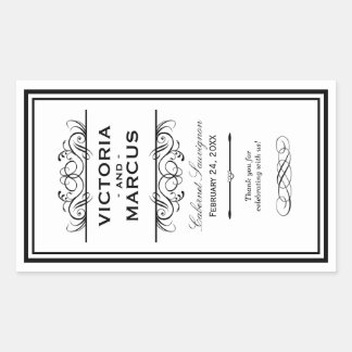 Schwarz-Weiß-Hochzeitswein-Flasche Monogramm Gefal Rechteckiger Aufkleber