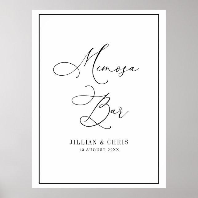 Schwarz-Weiß-Hochzeitszeichen mimosa Bar Poster (Vorne)