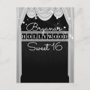 Schwarz-Weiß-HOLLYWOOD-Vorhänge Elegante Party Ankündigungspostkarte