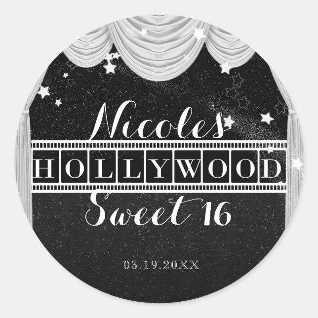 Schwarz-Weiß-HOLLYWOOD-Vorhänge Gastgeschenk Runder Aufkleber (Vorderseite)