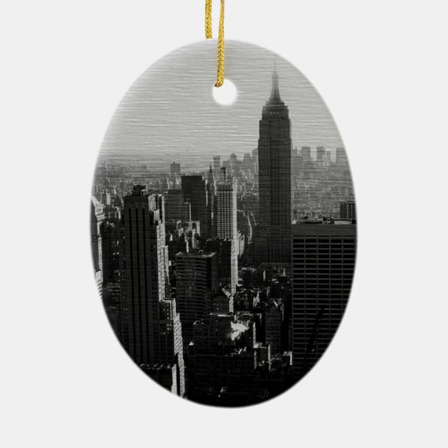 Schwarz-Weiß-Holz-Effekt NYC Weihnachtsschmuck (Hinten)
