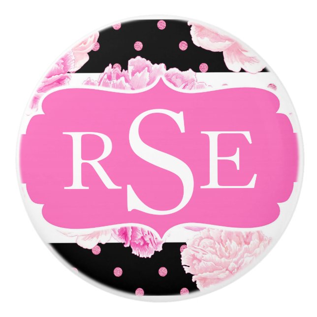 Schwarz-Weiß Horizontale Streifen Keramikknauf (Vorderseite)