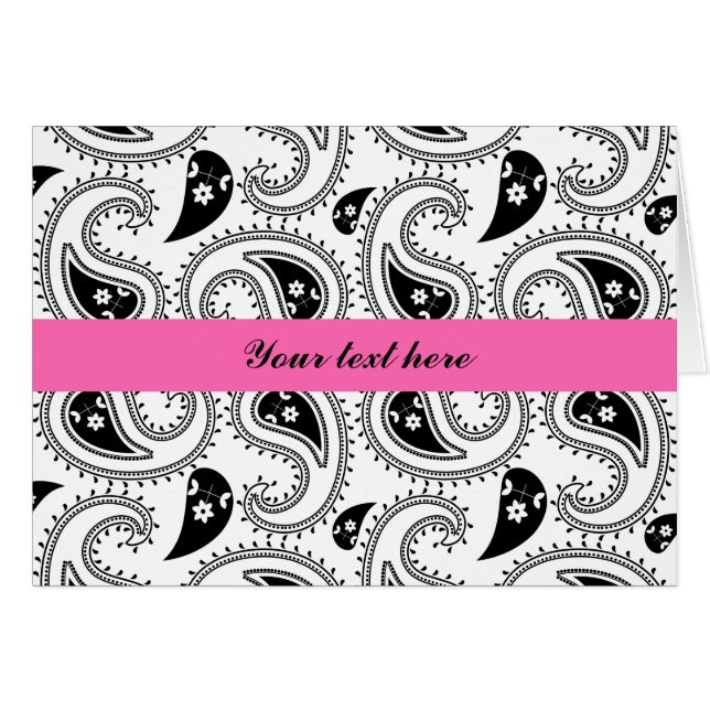 Schwarz, Weiß, Hot Pink Paisley Muster (Vorderseite (Horizontal))