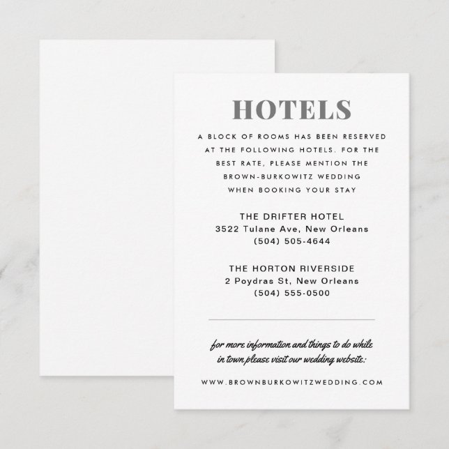 Schwarz-Weiß-Hotel-Unterkunftskarte RSVP Karte (Vorne/Hinten)