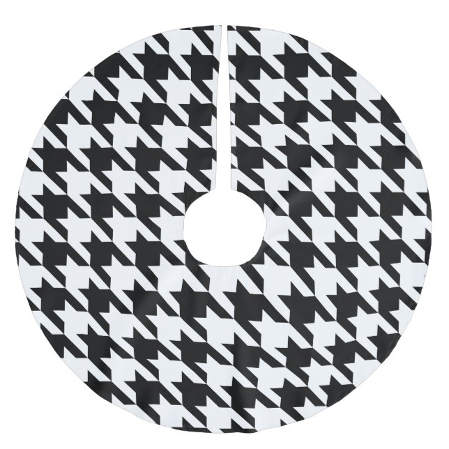 schwarz weiß Houndstooth Polyester Weihnachtsbaumdecke (Vorderseite)