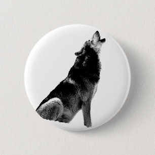 Schwarz-weiß Howling Wolf Button