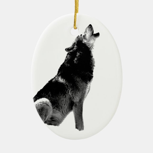 Schwarz-weiß Howling Wolf Keramik Ornament (Vorne)