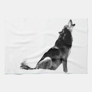 Schwarz-weiß Howling Wolf Küchentuch