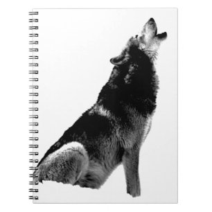 Schwarz-weiß Howling Wolf Notizblock