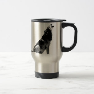 Schwarz-weiß Howling Wolf Reisebecher