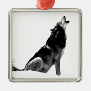 Schwarz-weiß Howling Wolf Silbernes Ornament