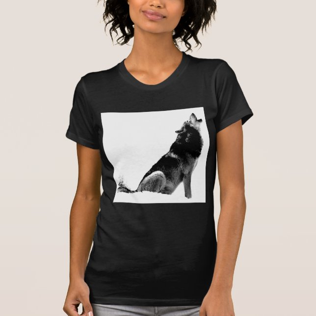Schwarz-weiß Howling Wolf T-Shirt (Vorderseite)