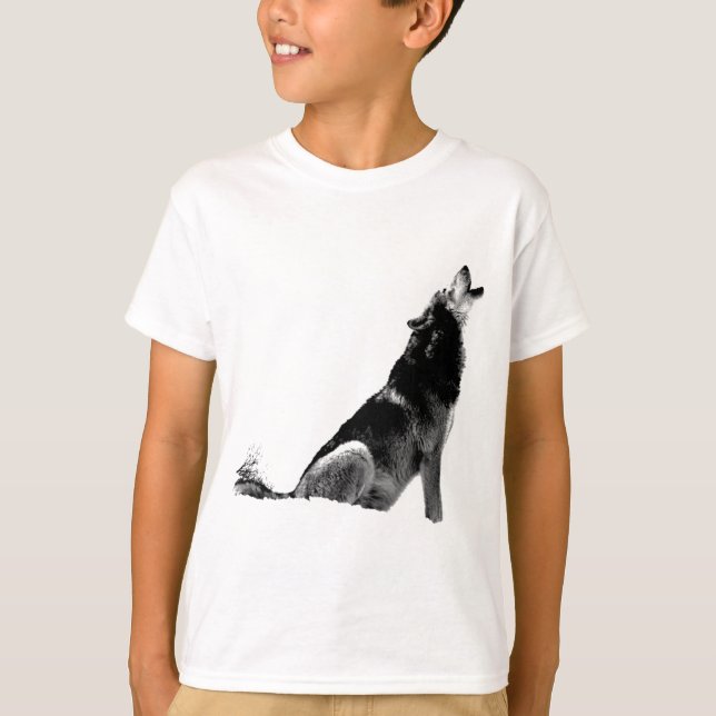 Schwarz-weiß Howling Wolf T-Shirt (Vorderseite)