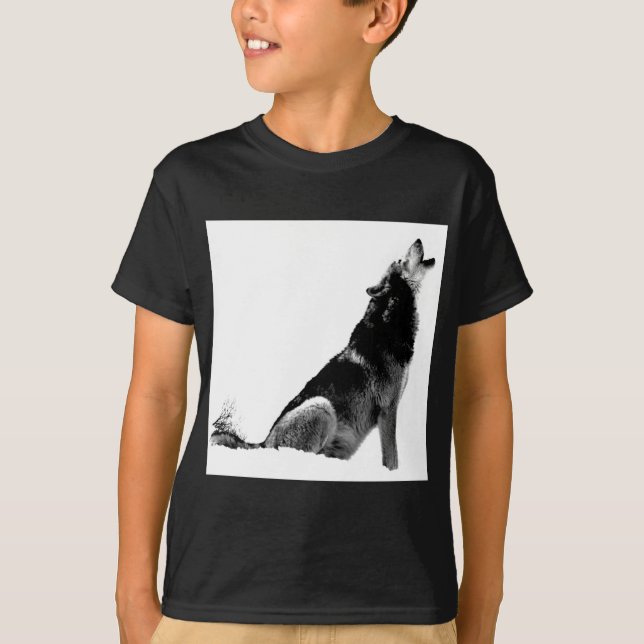 Schwarz-weiß Howling Wolf T-Shirt (Vorderseite)
