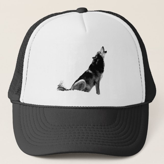 Schwarz-weiß Howling Wolf Truckerkappe (Vorderseite)