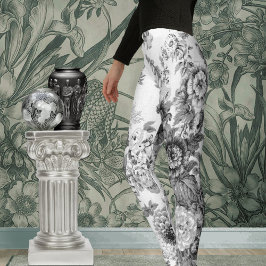 Schwarz-weiß Hübsche Vintage Blume Leggings