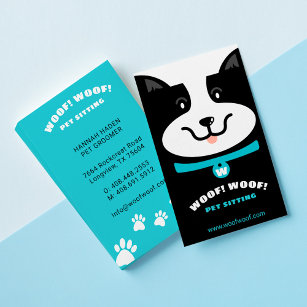 Schwarz-Weiß-Hund Hunde Sitzen & Grooming Visitenkarte