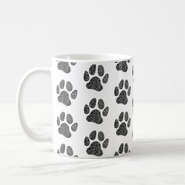 Schwarz-Weiß-Hund-Paw-Druck Kaffeetasse (Links)