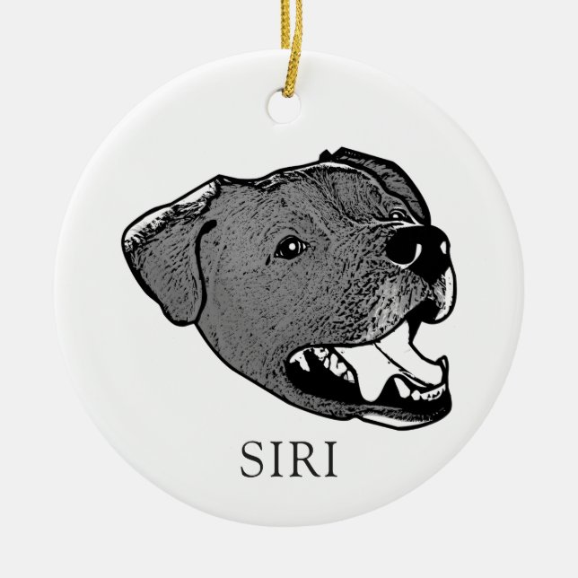 Schwarz-Weiß-Hund Personalisiert Keramik Ornament (Vorne)