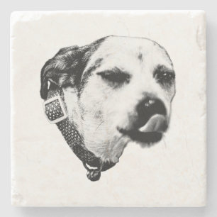Schwarz-Weiß-Hund-Unterleger – Zwinkerndes Terrier Steinuntersetzer