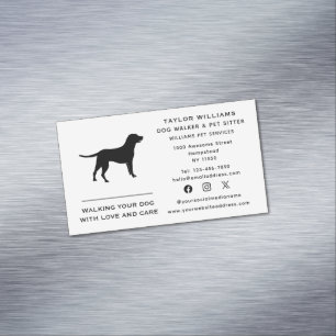 Schwarz-Weiß-Hund Walker Pet Sitter Social Media Magnetische Visitenkarte