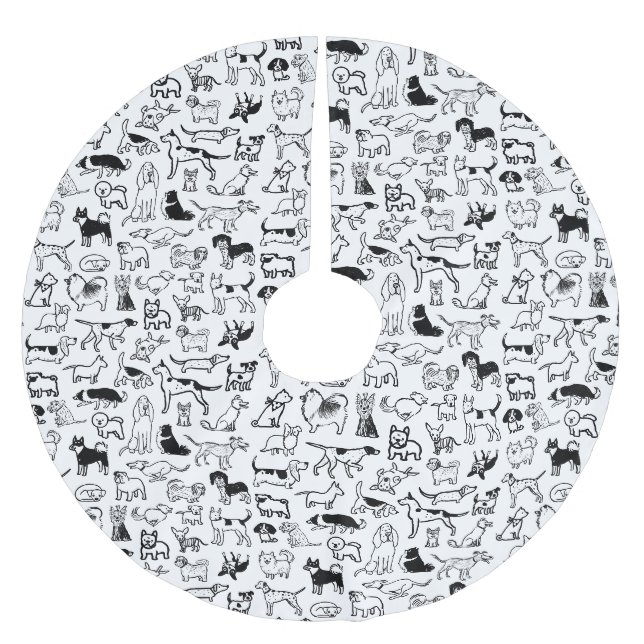 Schwarz-Weiß-Hunde-Muster | Niedliche Canine Lover Polyester Weihnachtsbaumdecke (Vorderseite)