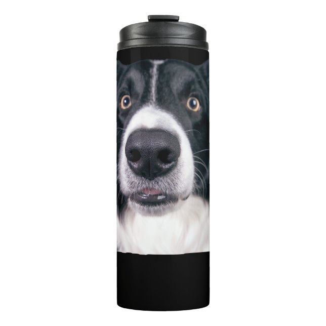 Schwarz-Weiß-Hundegesicht Thermosbecher (Vorderseite)