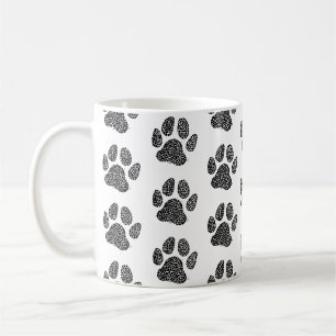 Schwarz-weiß-Hundepfoten-Linolschnitt Kaffeetasse