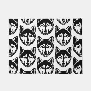 Schwarz-Weiß-Husky-Portrait Lino-Schnittmuster Fußmatte
