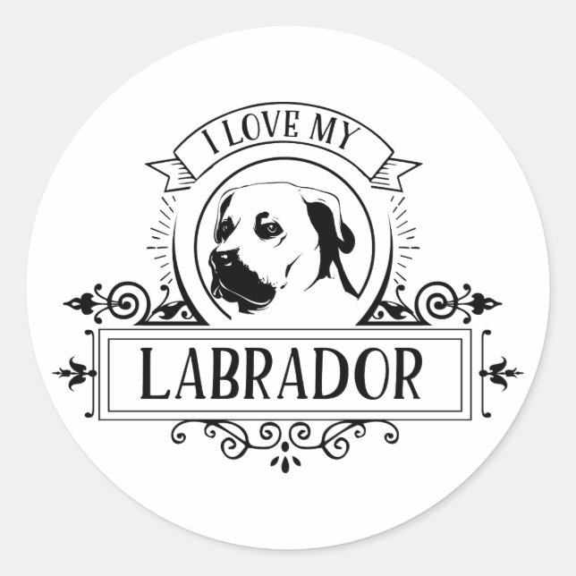 Schwarz-weiß I Liebe Mein Labrador Aufkleber (Vorderseite)