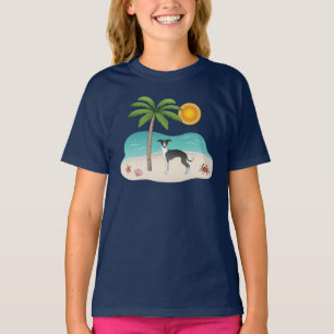 Schwarz-Weiß-Iggy-Hund im tropischen Sommer Beach T-Shirt