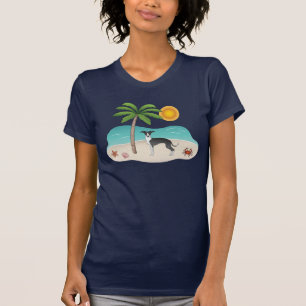 Schwarz-Weiß-Iggy-Hund im tropischen Sommer Beach T-Shirt