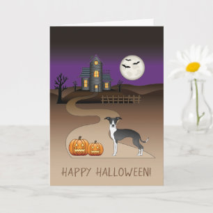Schwarz-Weiß-Iggy und Halloween-Spuk Haus Karte