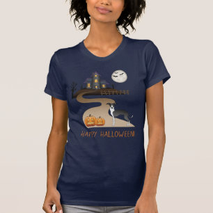 Schwarz-Weiß-Iggy und Halloween-Spuk Haus T-Shirt