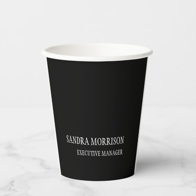 Schwarz-weiß Ihr Name Minimalistisch Personal Mode Pappbecher (Vorderseite)