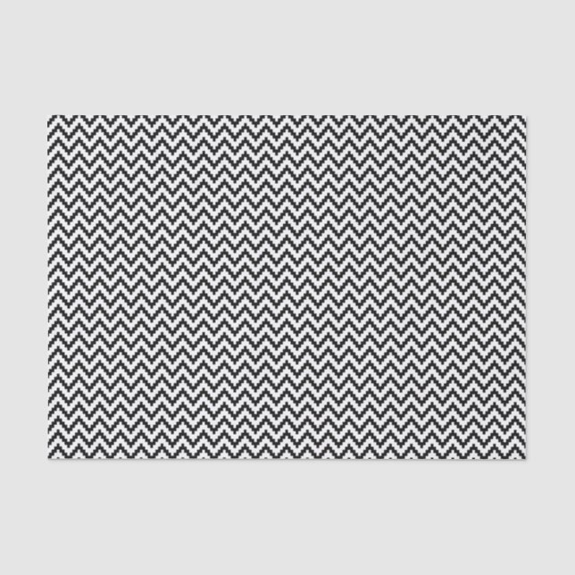 Schwarz/Weiß Ika Zigzag Geometrisches Muster Seidenpapier (Vorderseite)