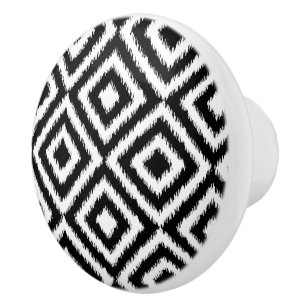 Schwarz-Weiß-Ikat-Plätze Mosaikkunstmuster Keramikknauf