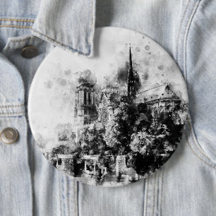 Schwarz-Weiß-Illustration Notre-Dame-Kathedrale Button