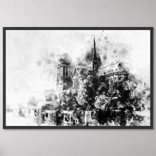 Schwarz-Weiß-Illustration Notre-Dame-Kathedrale Fotodruck