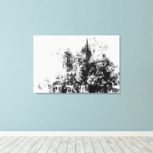 Schwarz-Weiß-Illustration Notre-Dame-Kathedrale Leinwanddruck