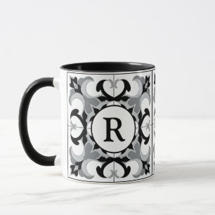 Schwarz-weiß im spanischen Stil mit Initialen Tasse