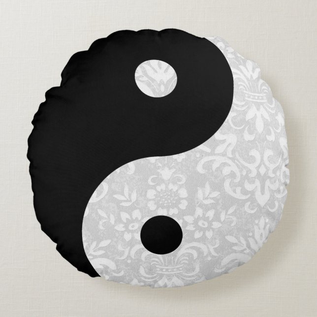 Schwarz-Weiß-Imitate Lace Yin Yang Rundes Kissen (Vorderseite)