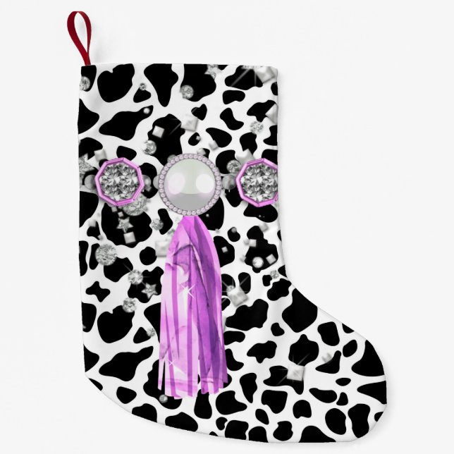 Schwarz-Weiß-Imitate TierdruckschmuckPurpleTassel Kleiner Weihnachtsstrumpf (Vorderseite)