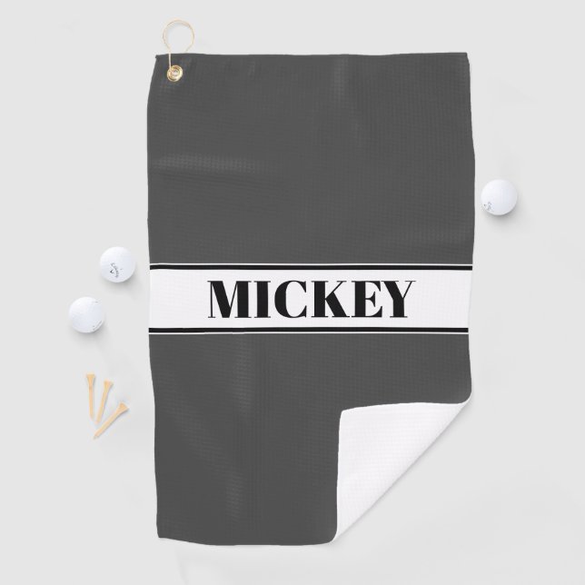 Schwarz-Weiß-Individuelle Name Streifen mit Grau Golfhandtuch (Insitu)