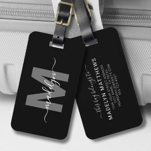Schwarz Weiß Initiale Name Monogramm Gepäckanhänger