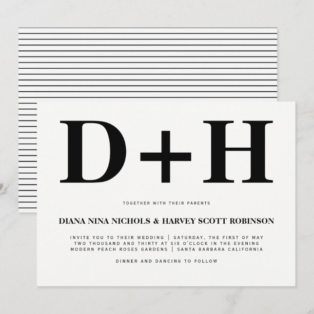 Schwarz-Weiß-Initialen fett gedruckte Typografie H Einladung (Vorne/Hinten)