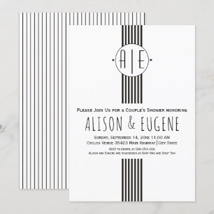 Schwarz-Weiß-Initialen Hochzeitspaare Dusche Einladung