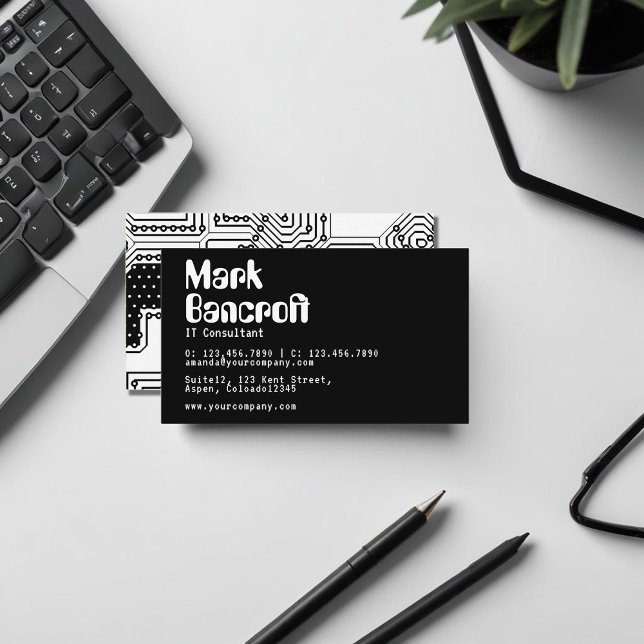 Schwarz-Weiß-IT-Berater Visitenkarte (Black and White IT Technology Consultant Business Business Card)